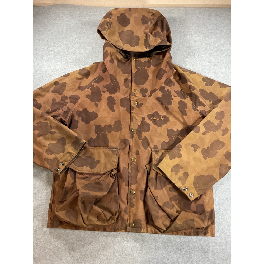 Vintage Cabelas Gore-Tex Duck Camo Hunting Jacket Mens Made in USA L/XL J81